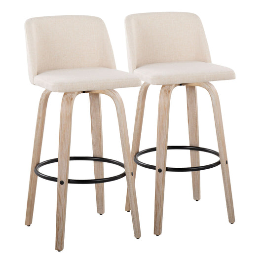 Toriano - Mid-Century Modern Fixed Height BarStool With Round Footrest (Set of 2)