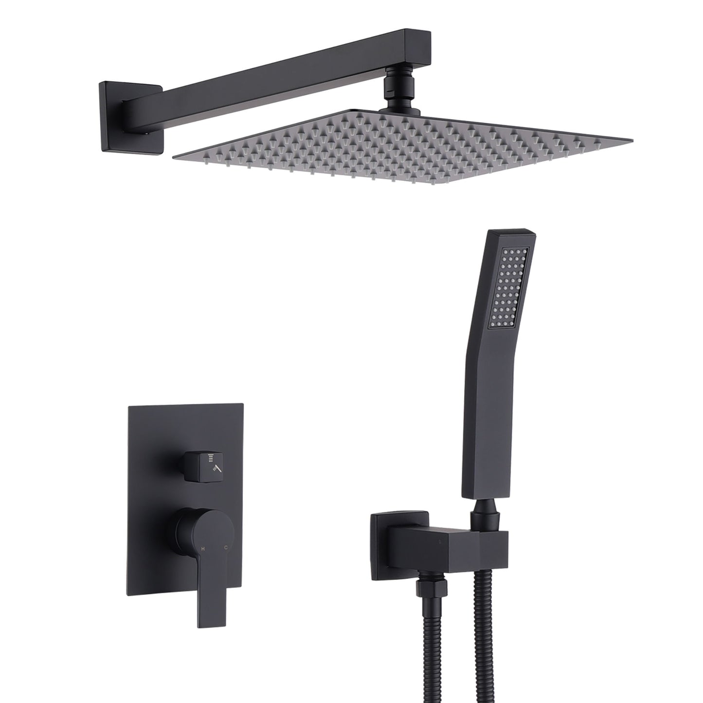 Luxury Bathroom Ceiling Mount 12" Rain Mixer Shower System With Brushed Nickel - Matte Black