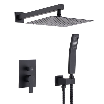 Luxury Bathroom Ceiling Mount 12" Rain Mixer Shower System With Brushed Nickel - Matte Black