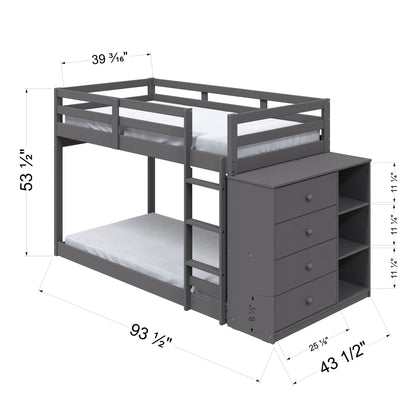 Gaston - Bunk Bed Twin Over Twin With 4 Drawers & 3 Compartments - Gray
