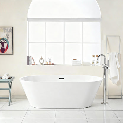 Gloss Freestanding Bathtub With Overflow & Pop Up Drain, Stand Alone Soaking Tub
