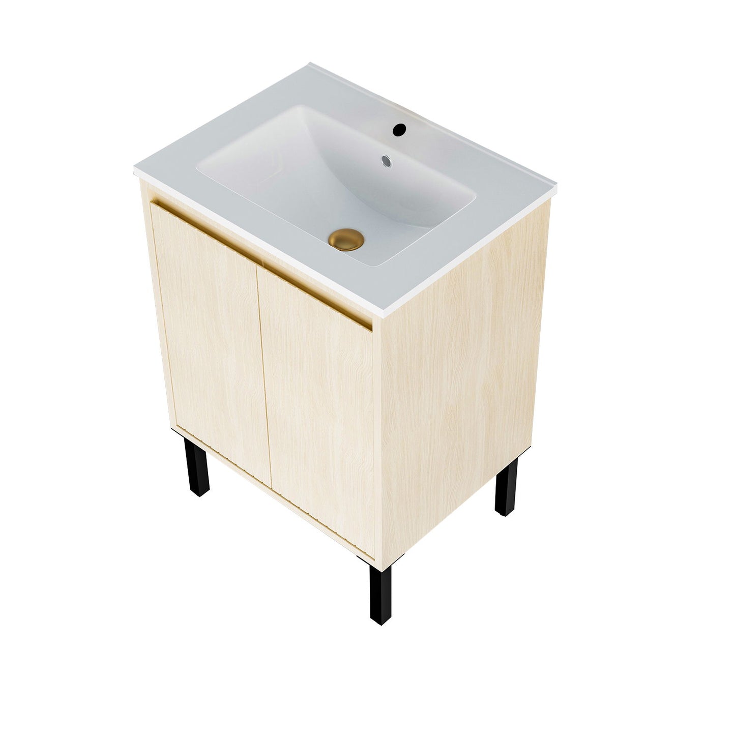 Bathroom Vanity With Ceramic Sink, Floor-Standing Design, Soft-Closing Drawers
