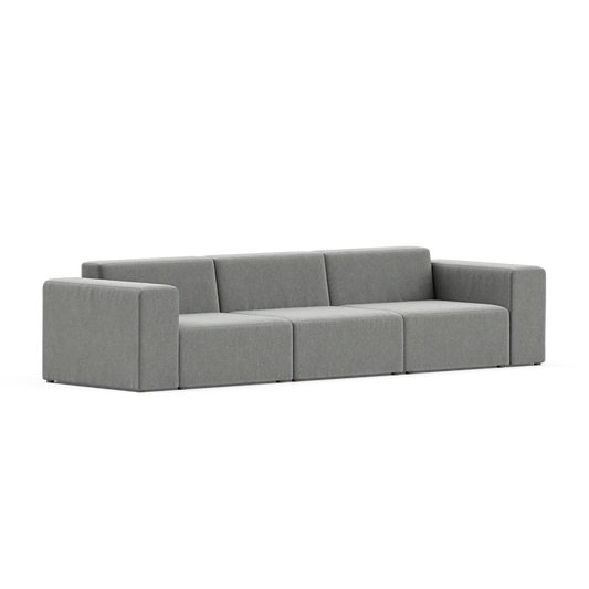 A contemporary, gray Three-Seater Form Sectional with a minimalist design features a low backrest and wide armrests, set against a plain white background.