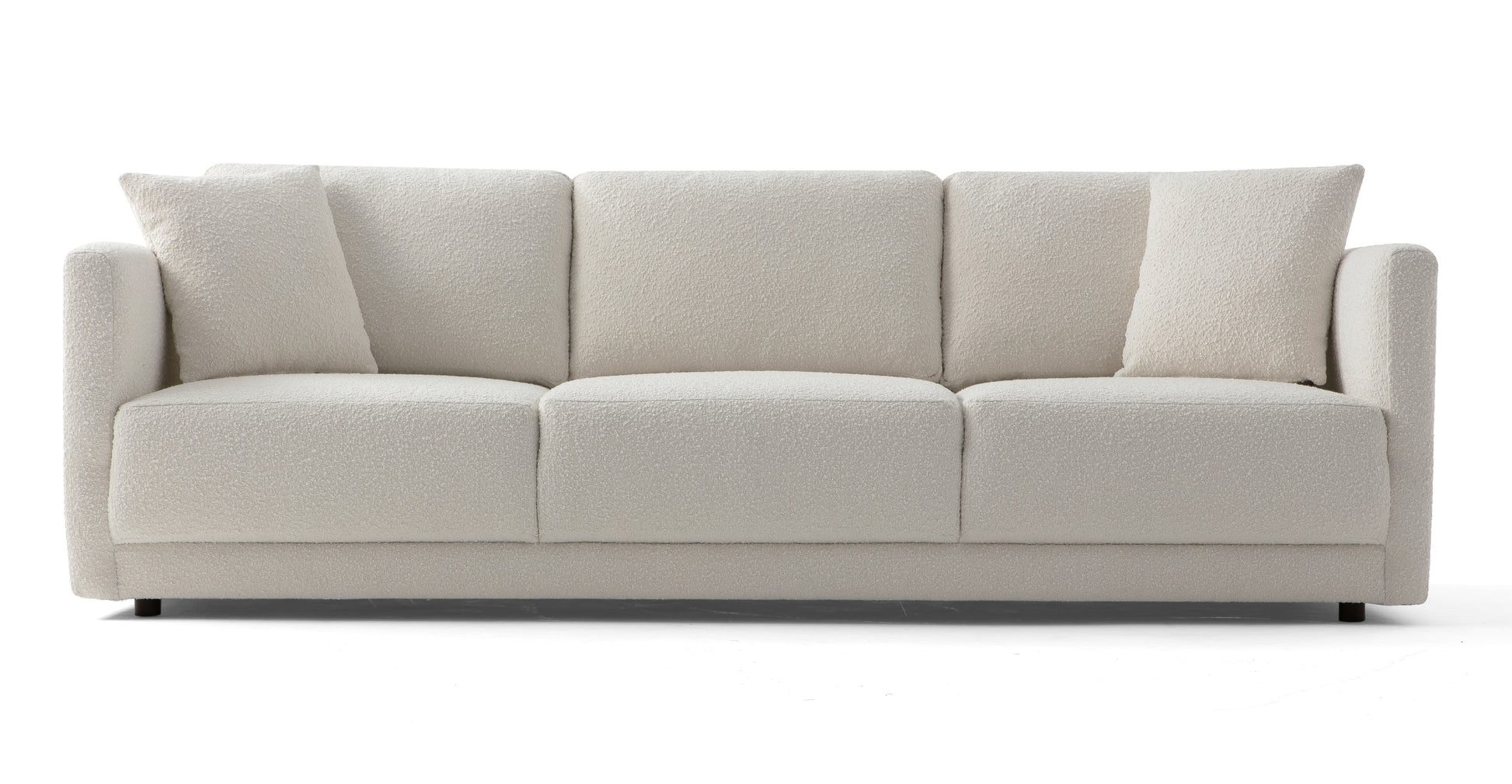 Introducing the Domus 93" Leather Sofa in Chestnut—a modern and minimalist seating option featuring three soft cushions. Its clean lines and simple design blend elegance with comfort for a luxurious sitting experience.