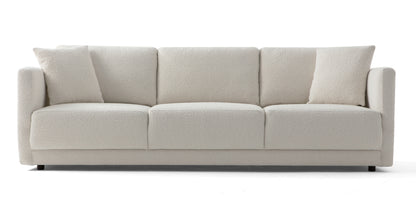 Introducing the Domus 93" Leather Sofa in Chestnut—a modern and minimalist seating option featuring three soft cushions. Its clean lines and simple design blend elegance with comfort for a luxurious sitting experience.