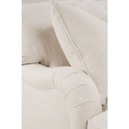 Close-up of the Brooke 6-Piece Left-Facing Sectional in beige upholstery, featuring plush cushions and rounded armrests that highlight the texture and comfort of the fabric.
