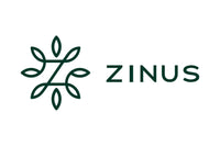 Green geometric logo with interlocking leaf shapes to the left of the word "ZINUS" in bold, uppercase letters on a white background.