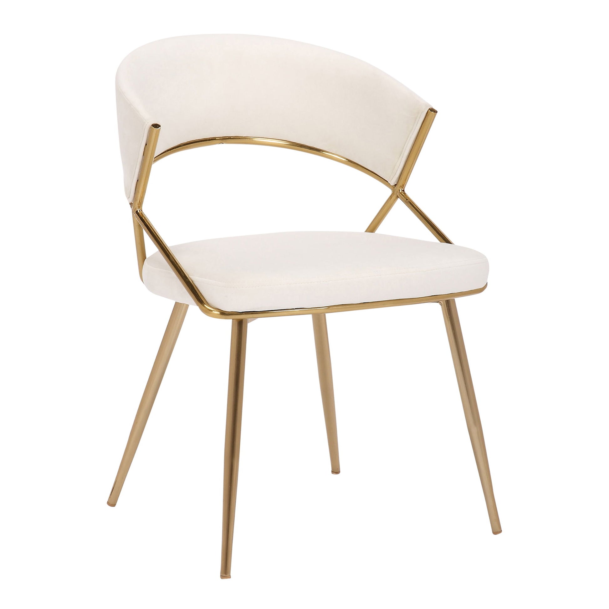The Jie - Glam Dining Chair (Set of 2) features a modern design with white cushioned seat and backrest, a sleek gold metal frame, and four slender gold legs for a contemporary look.