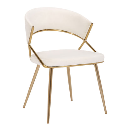 The Jie - Glam Dining Chair (Set of 2) features a modern design with white cushioned seat and backrest, a sleek gold metal frame, and four slender gold legs for a contemporary look.