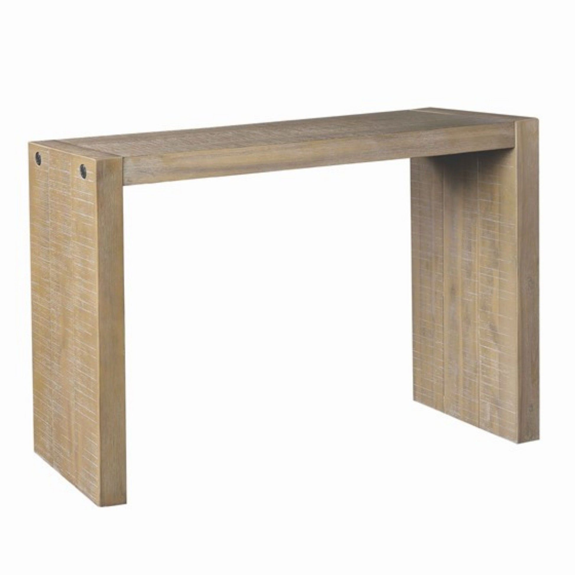 The Modern Design Console Table features a minimalist, modern style with a light brown finish, rectangular top, two wide flat side supports, and visible wood grain texture.