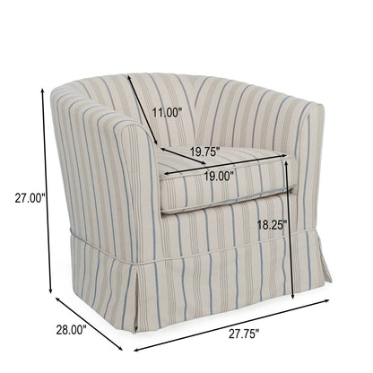 The Zeniqua Upholstered Velvet Swivel Chair With Loose Cover measures 28" deep, 27" high, and 27.75" wide. The seat is 19.75" wide, 19" deep, sits 18.25" from the floor, and has an 11" backrest height above the seat.