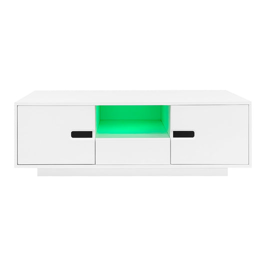 Modern High Glossy Rectangle Coffee Table, Accent Furniture With 16 Color LED Lights For Living Room - White