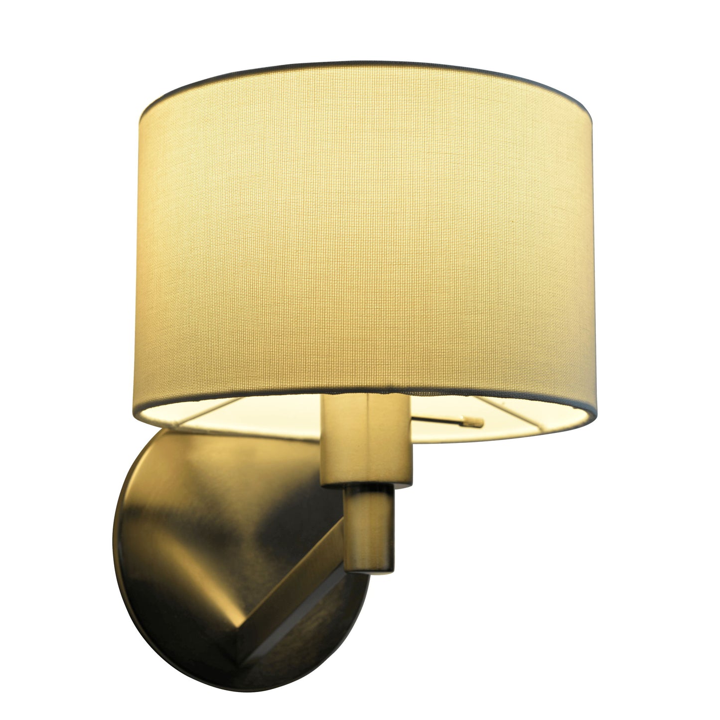 The Nebula Base Wall Lamp features a brushed nickel base, a silver/white shade, and a convenient rotary switch, offering modern style and soft illumination when mounted on your wall.