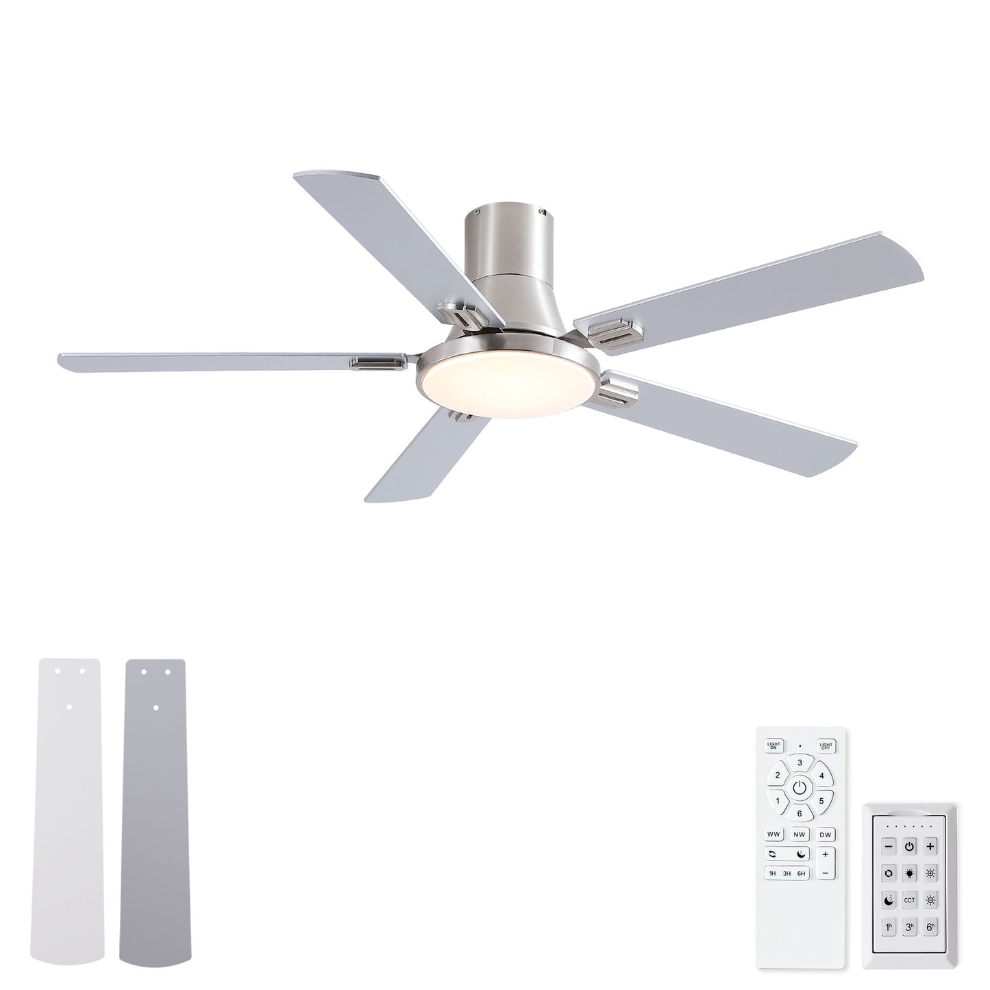 Flush Mount Ceiling Fans With LED Light And Remote Control, 5 Blades