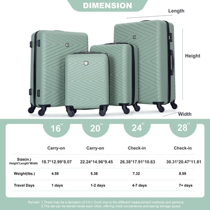 Luggage 4 Piece Lightweight Suitcase With Rotating Wheels With Tsa Lock,