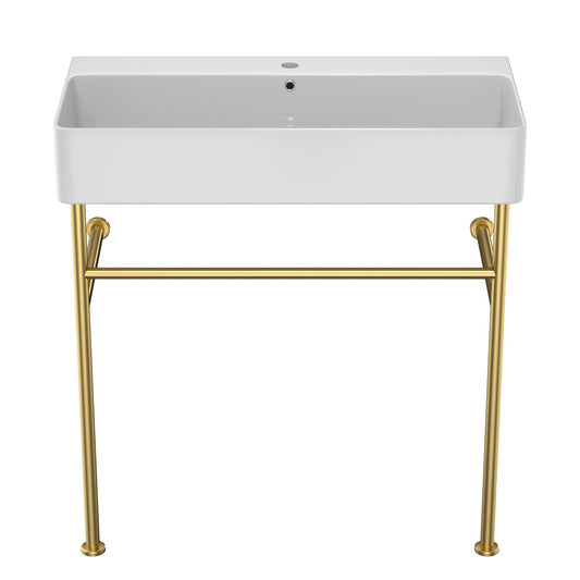 Ceramic Console Bathroom Sink With Overflow