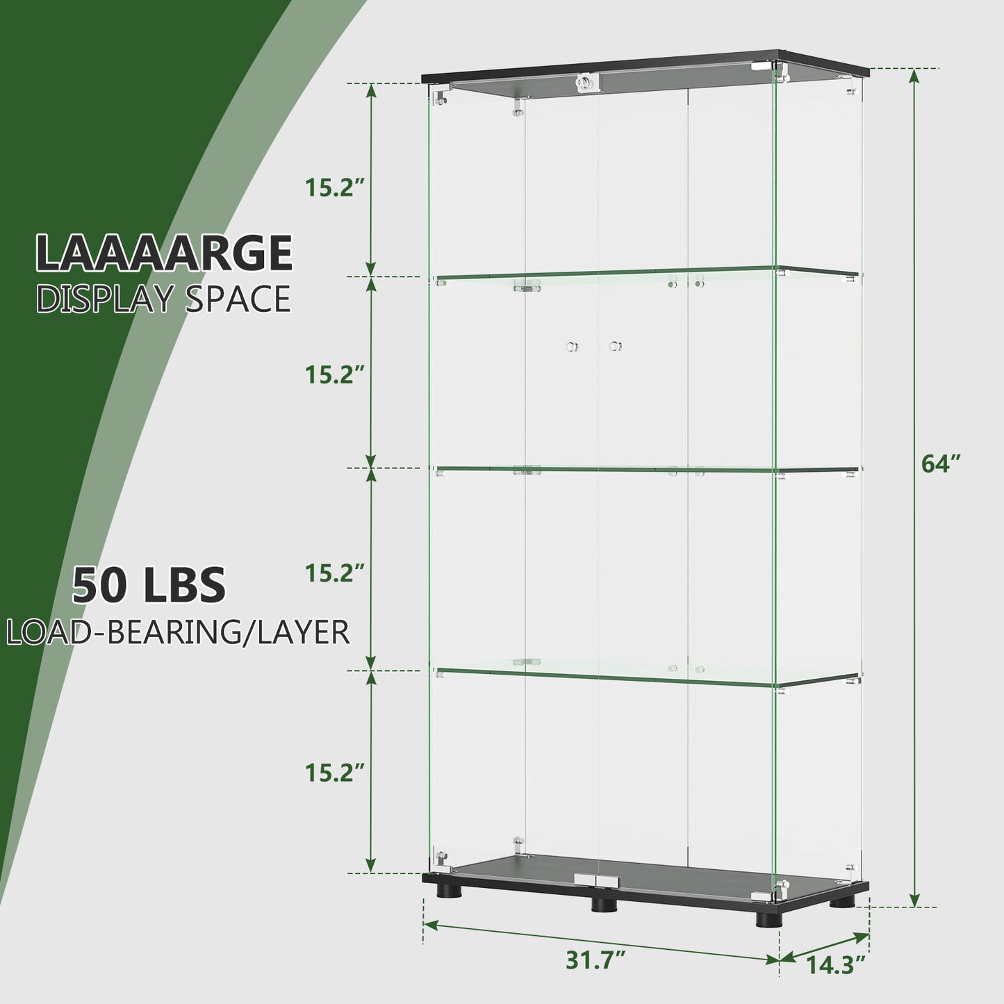 Display Cabinet With Shelf Double Doors And Lock