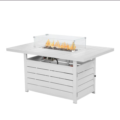 Rectangular Propane Fire Pit Table With Burner, Lava Rock, Waterproof Cover