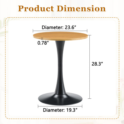 Round Dining Table With Faux Wood Top And Metal Pedestal, 23.6" Circle Table For Kitchen, Living Room, Small Spaces