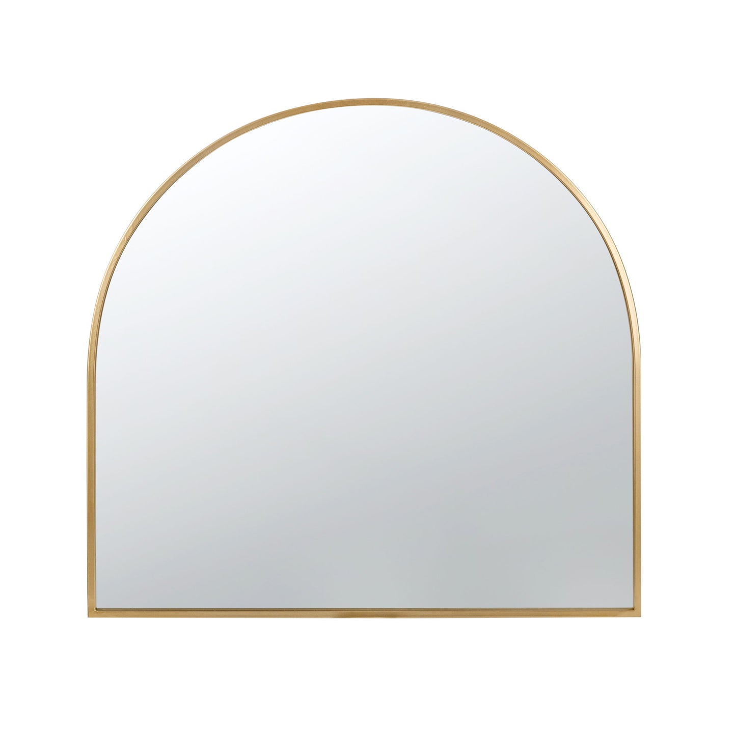 The Arched Mirror With Metal Frame features a sleek gold frame, flat base, and rounded top, creating a modern and elegant look. Perfect as a wall mirror for living room, bedroom, or entryway.