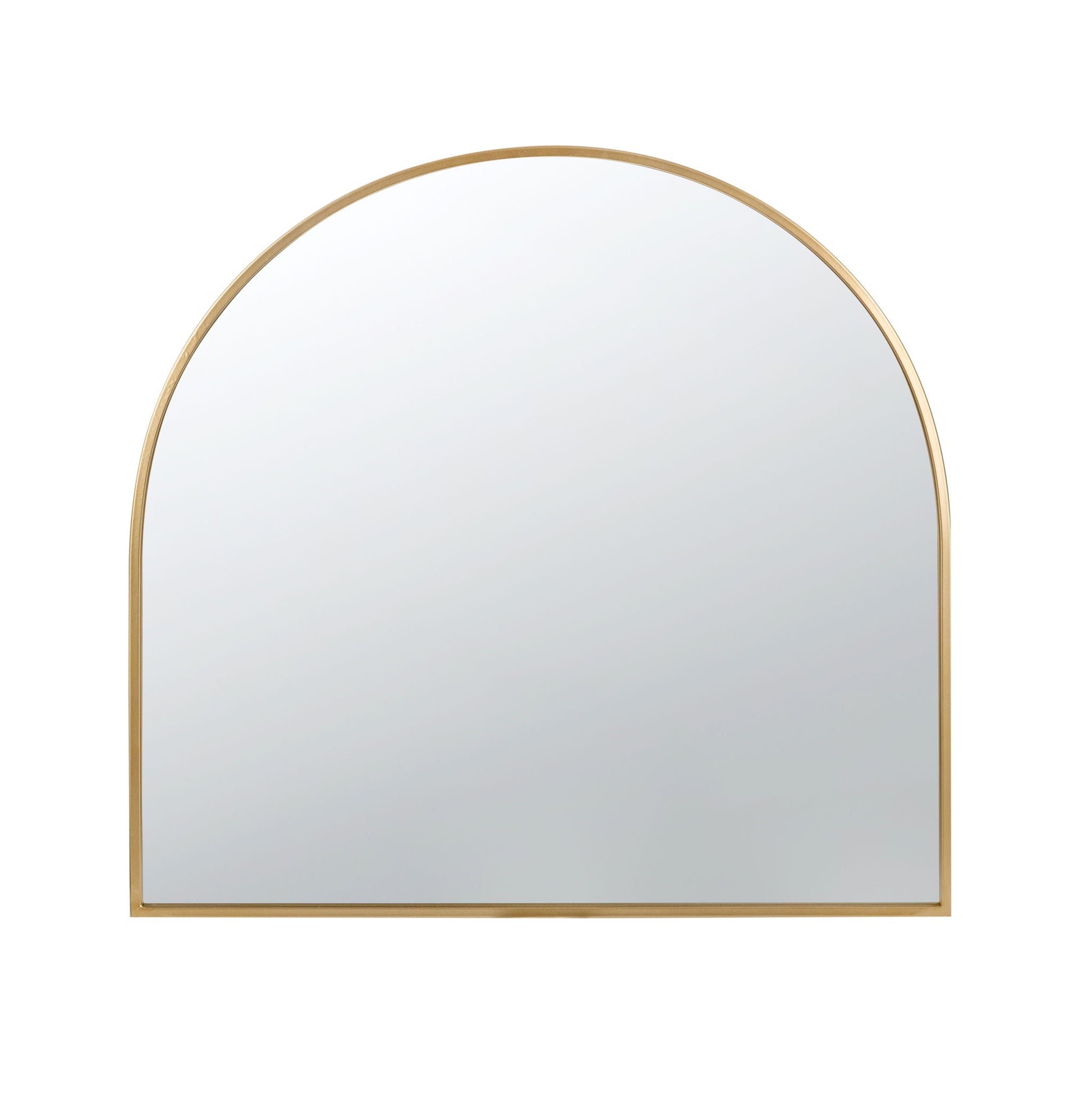 The Arched Mirror With Metal Frame features a sleek gold frame, flat base, and rounded top, creating a modern and elegant look. Perfect as a wall mirror for living room, bedroom, or entryway.