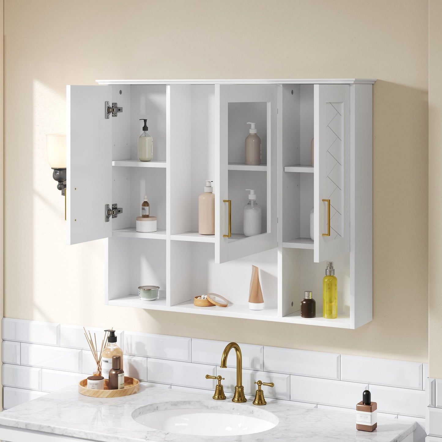 Modern Wall Mounted Medicine Cabinet With Adjustable Shelves, Soft Close Doors, High Define Mirror