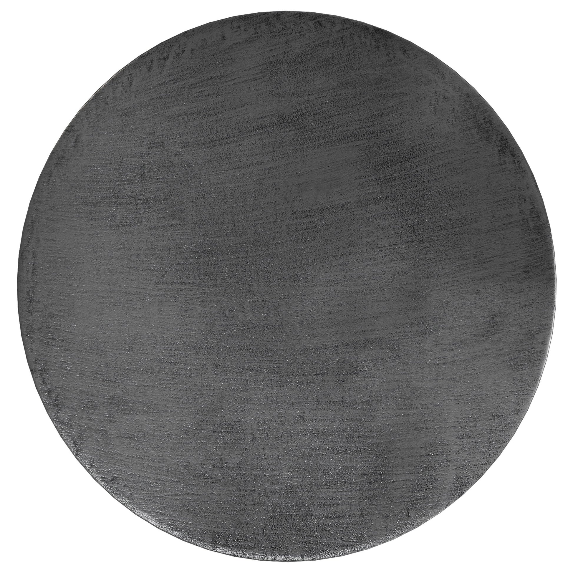Handcrafted Johnsen metal coffee table in matte black with a subtle textured finish, shown from above against a white background.