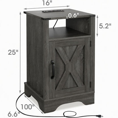 Farmhouse Nightstand, Charging Station & Storage