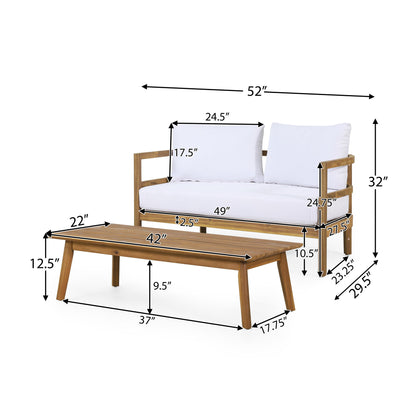 The image features the Outdoor Furniture With Coffee Table, Patio Conversation Set Deep Seating With Soft Cushion, displaying detailed dimensions for each piece using black arrows and text.