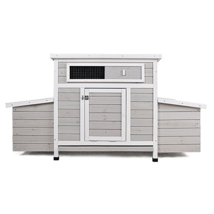 Large Chicken Coop Outdoor Hen House With 2 Sides Nesting Boxes - Gray / White Matte