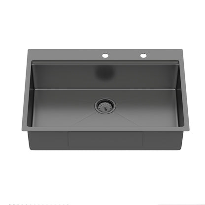 Drop In Workstation Sink Topmount Single Bowl With Pull Out Faucet And Soap Dispenser - Gunmetal Black