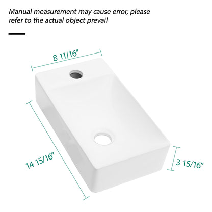 Modern Ceramic Rectangle Wall Mount Bathroom Sink With Single Faucet Hole