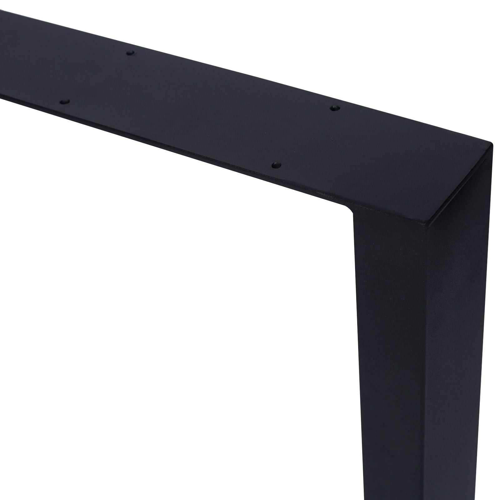 Close-up of Square Table Legs—wide, black, heavy-duty steel desk legs (set of 2)—featuring a rectangular shape with sharp edges, flat surface, and multiple screw holes for mounting against a plain white background.