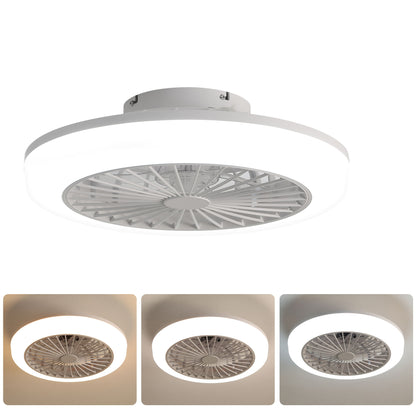 Enclosed Ceiling Fan With Light And Remote, Flush Mount Bladeless Low Profile - White