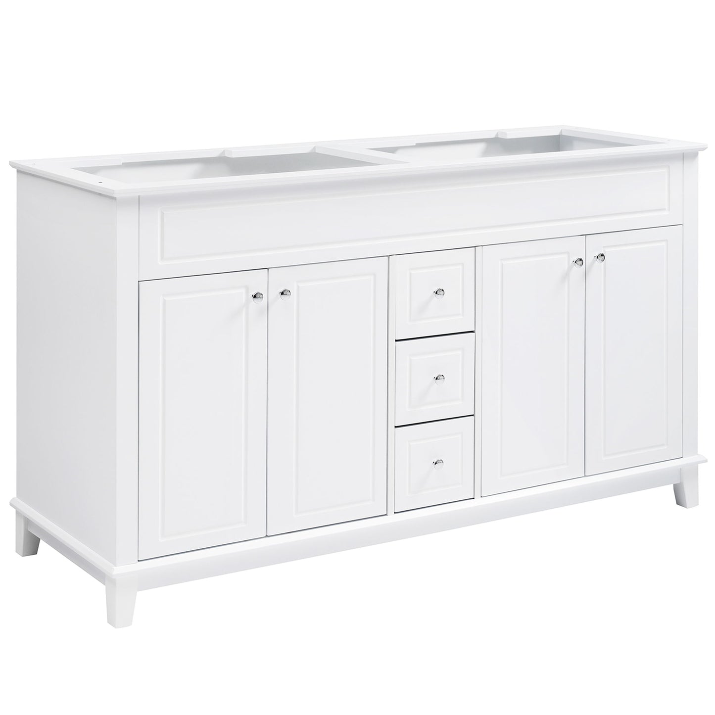Bathroom Vanity Cabinet Only, 3 Drawers & 4 Doors With Double Layer Shelves - White