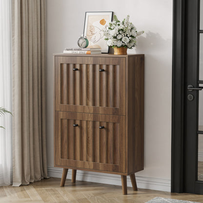Shoe Cabinet, Upright Storage Unit - Walnut