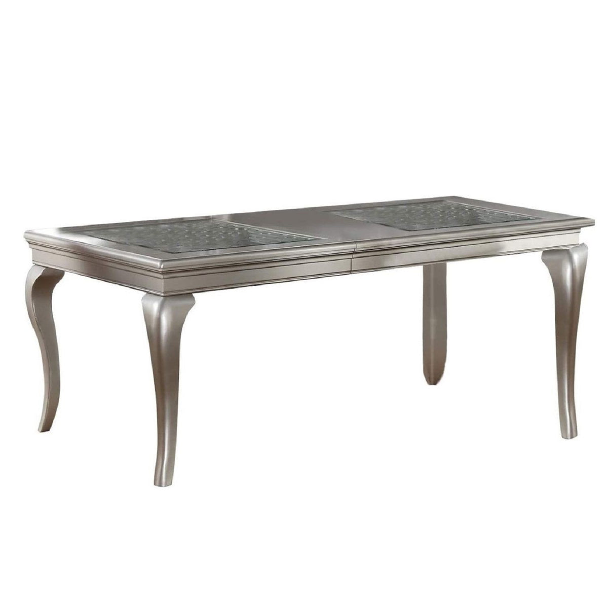 Rectangle Dining Table With Carved Accents - Champagne / Silver
