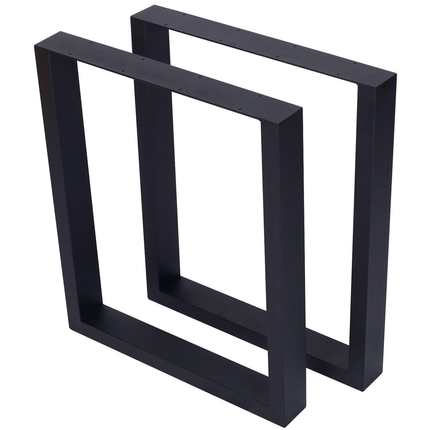 Set of 2 black Square Table Legs, heavy duty wide metal steel legs for desks or dining tables, shown upright and side by side on a white background.
