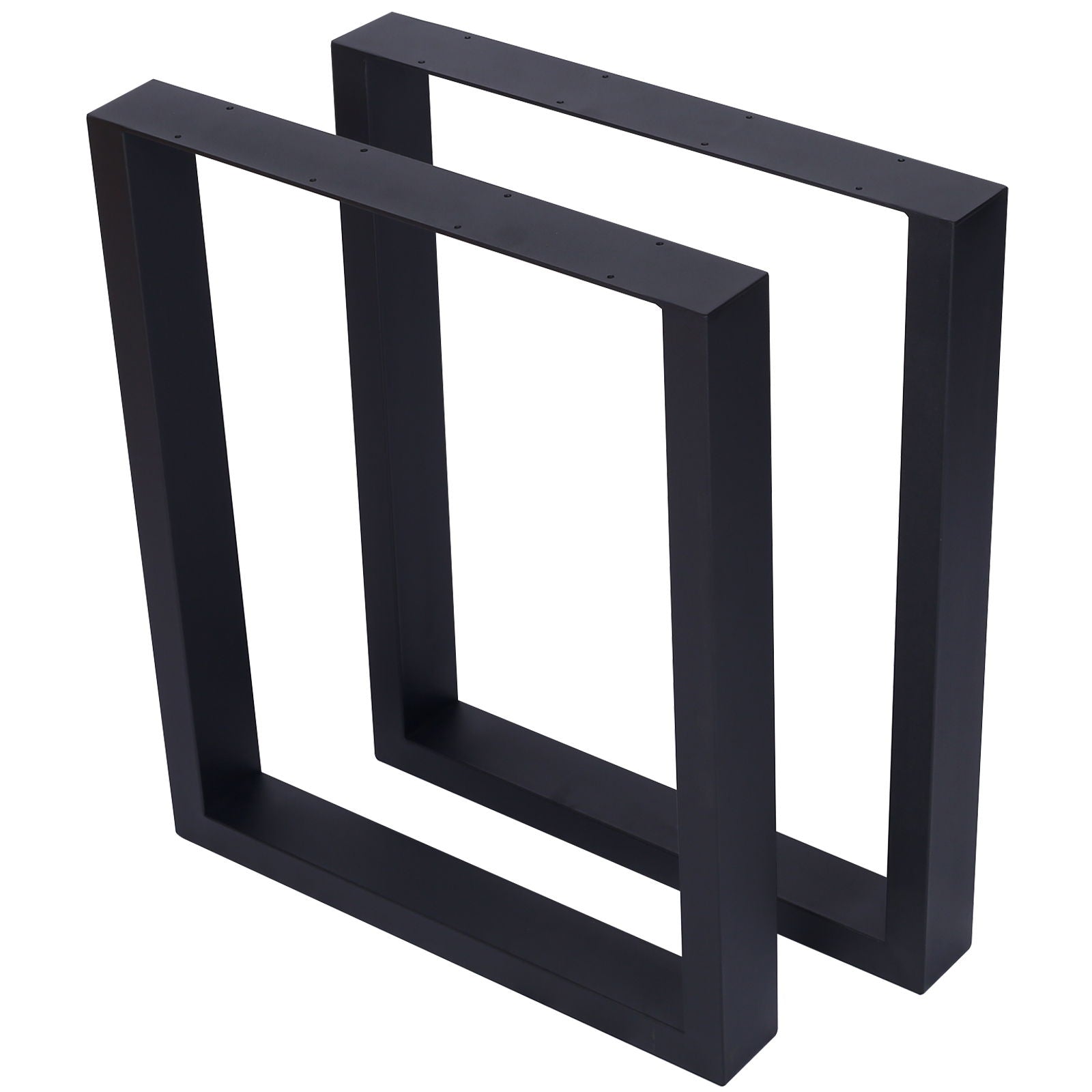 Set of 2 black Square Table Legs, heavy duty wide metal steel legs for desks or dining tables, shown upright and side by side on a white background.