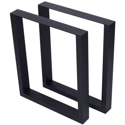 Set of 2 black Square Table Legs, heavy duty wide metal steel legs for desks or dining tables, shown upright and side by side on a white background.