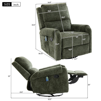 Manual Recliner Massage Chair With Swivel Rocker, 8 Massage Modes, Side Storage Pocket