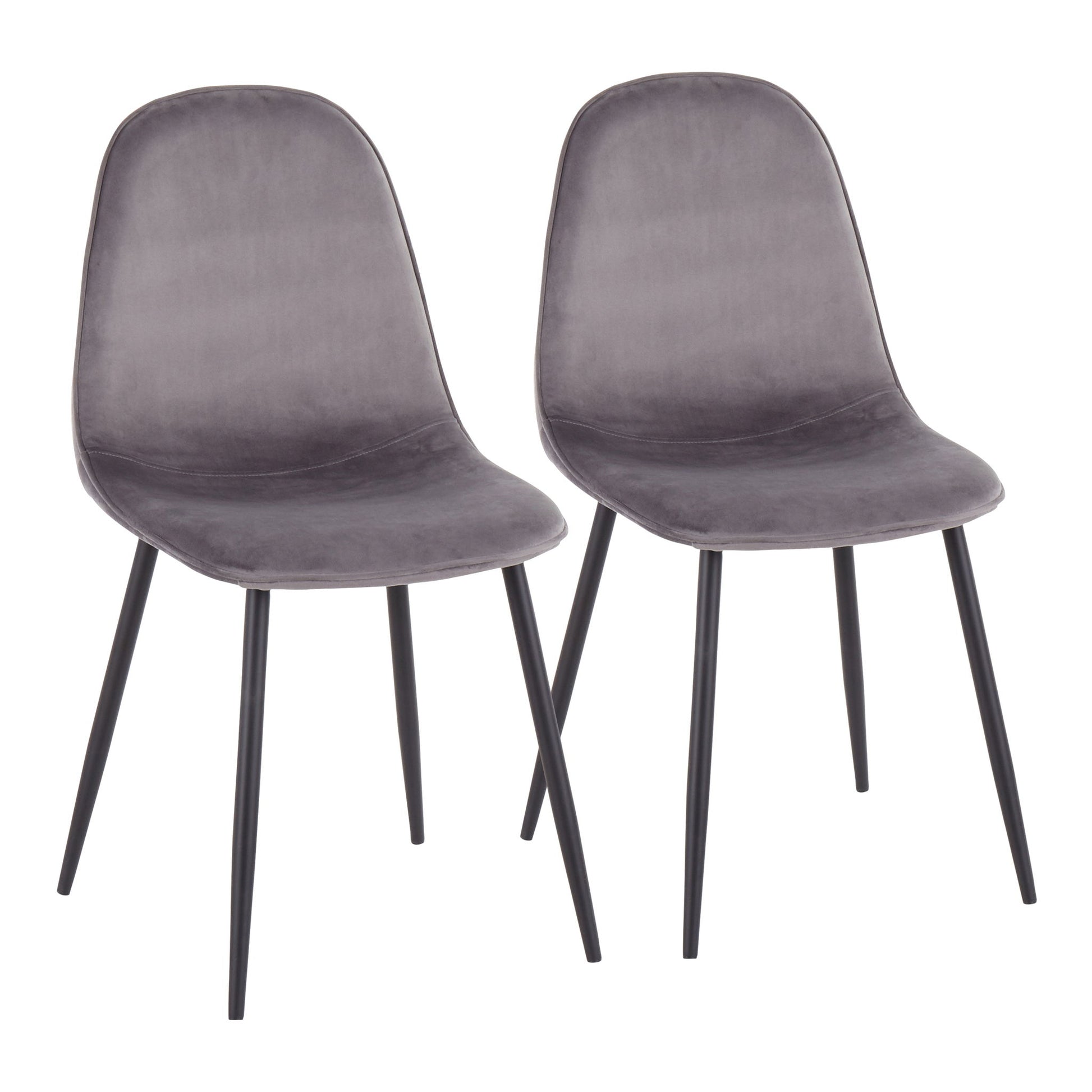 The Pebble Contemporary Casual Comfort Chair set features two modern chairs with soft gray upholstery and black metal legs, shown side by side on a white background.