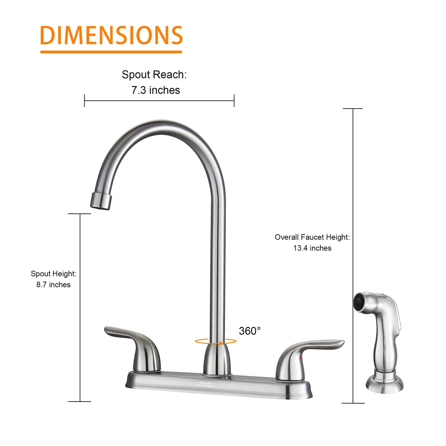 Kitchen Sink Faucet With 2 Handles And Pull Out Side Sprayer, 4 Hole Installation