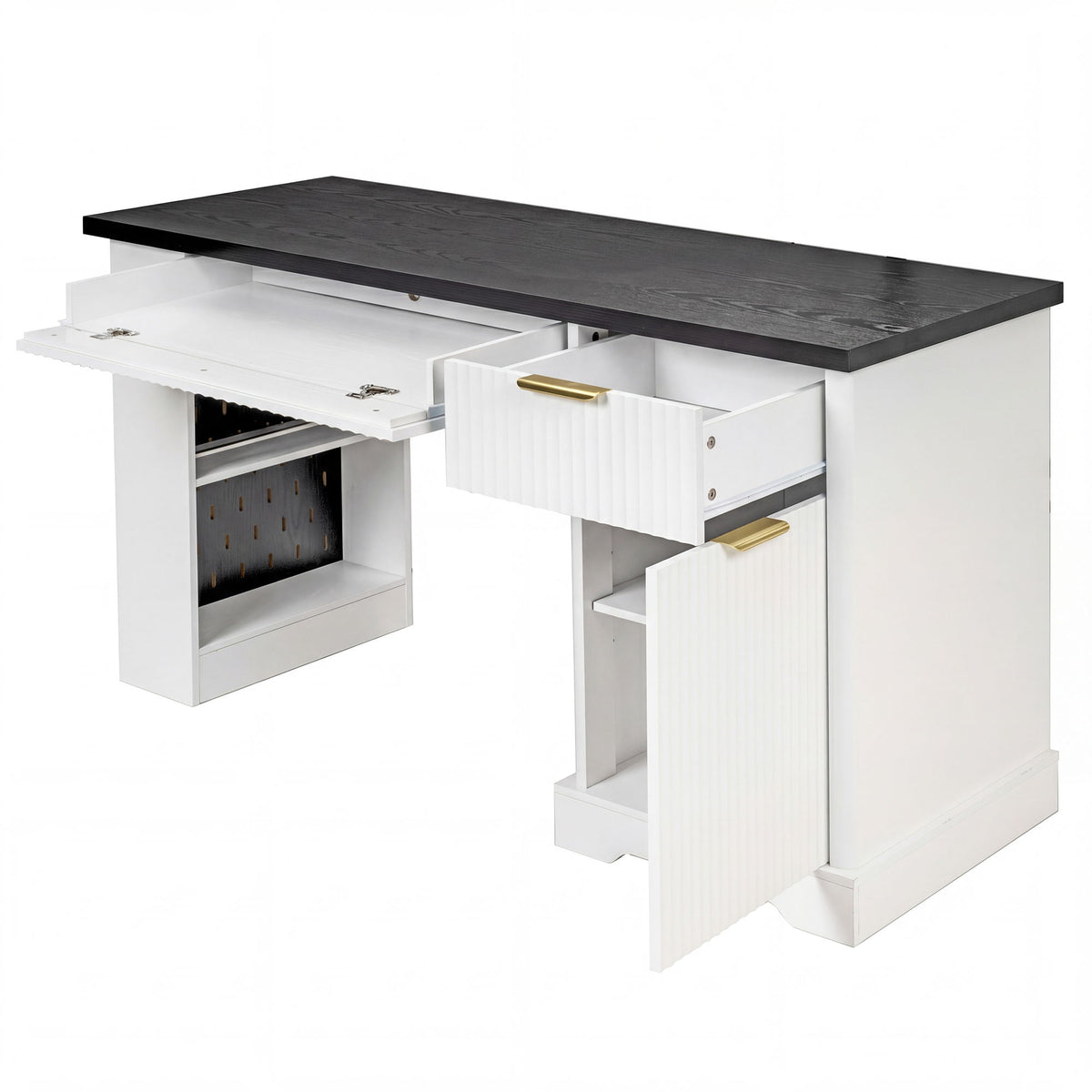 Modern Fluted Office Desk With Storage Cabinet