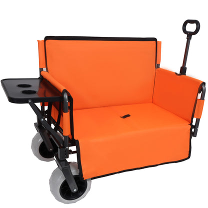 3 In 1 Folding Wagon With Bench Seat & Rear Mounted Tabletop - Orange