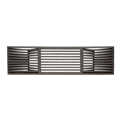 The Gloaming Outdoor Bench features a dark gray, rectangular wooden design with evenly spaced slats and a distinctive triangular base, shown against a plain white background.