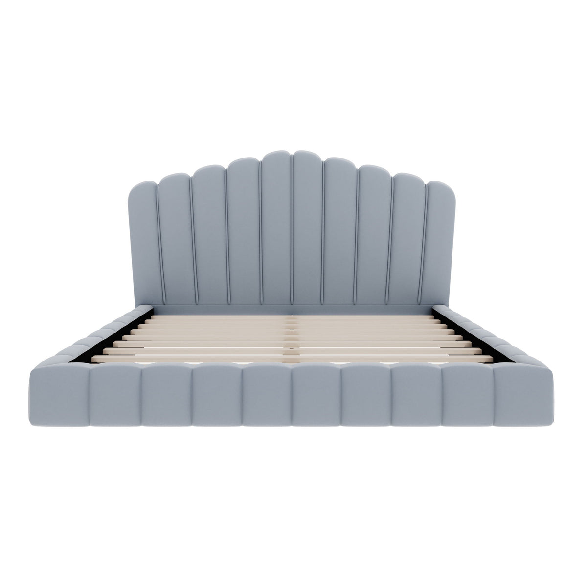 Queen Upholstered Bed Frame With Shell Shaped Headboard - Light Blue - Light Blue