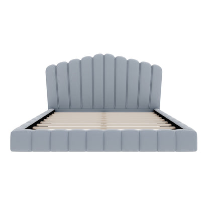 Queen Upholstered Bed Frame With Shell Shaped Headboard - Light Blue - Light Blue