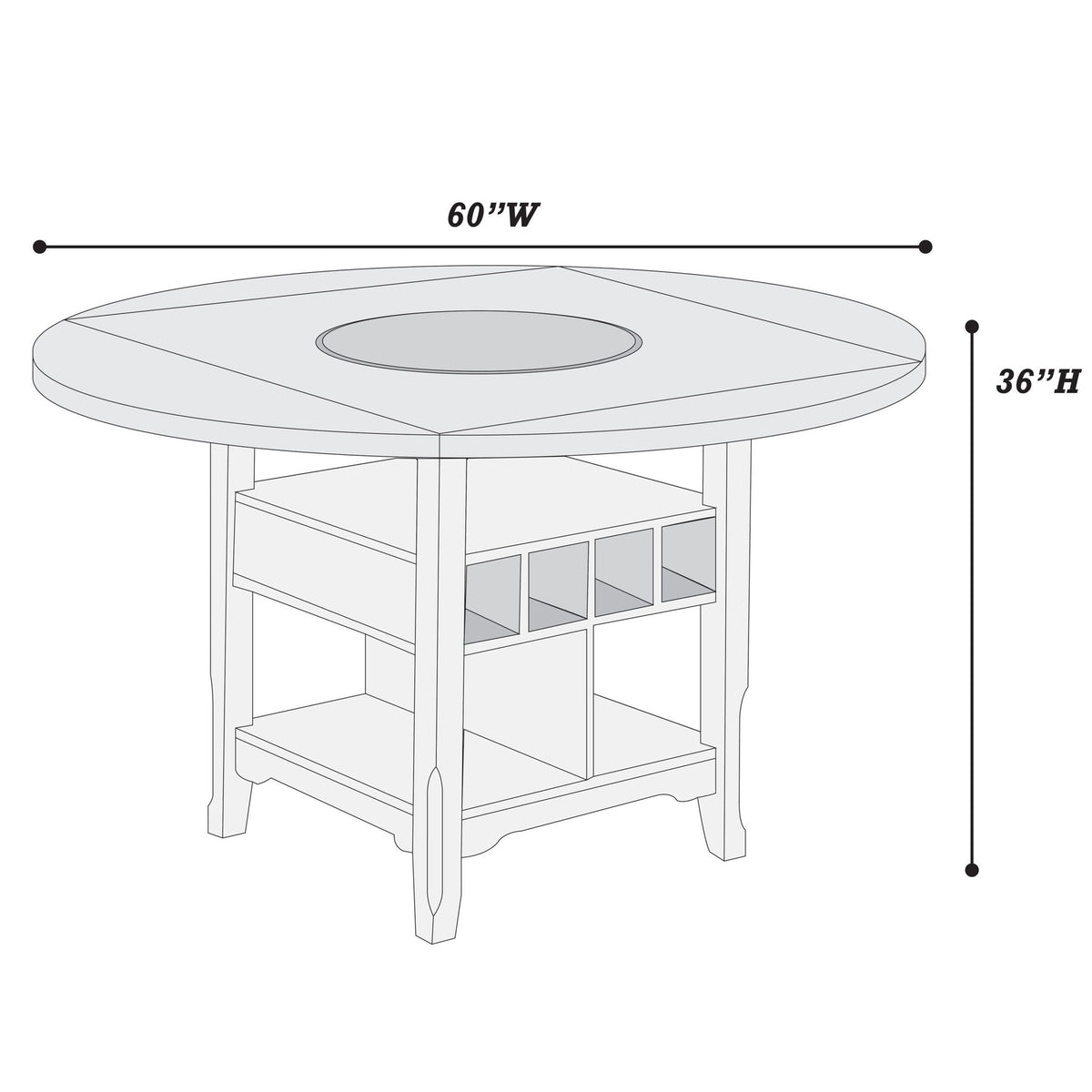 Counter Height Dining Table With Built In Lazy Susan And Storage Shelves