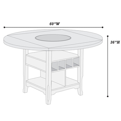 Counter Height Dining Table With Built In Lazy Susan And Storage Shelves